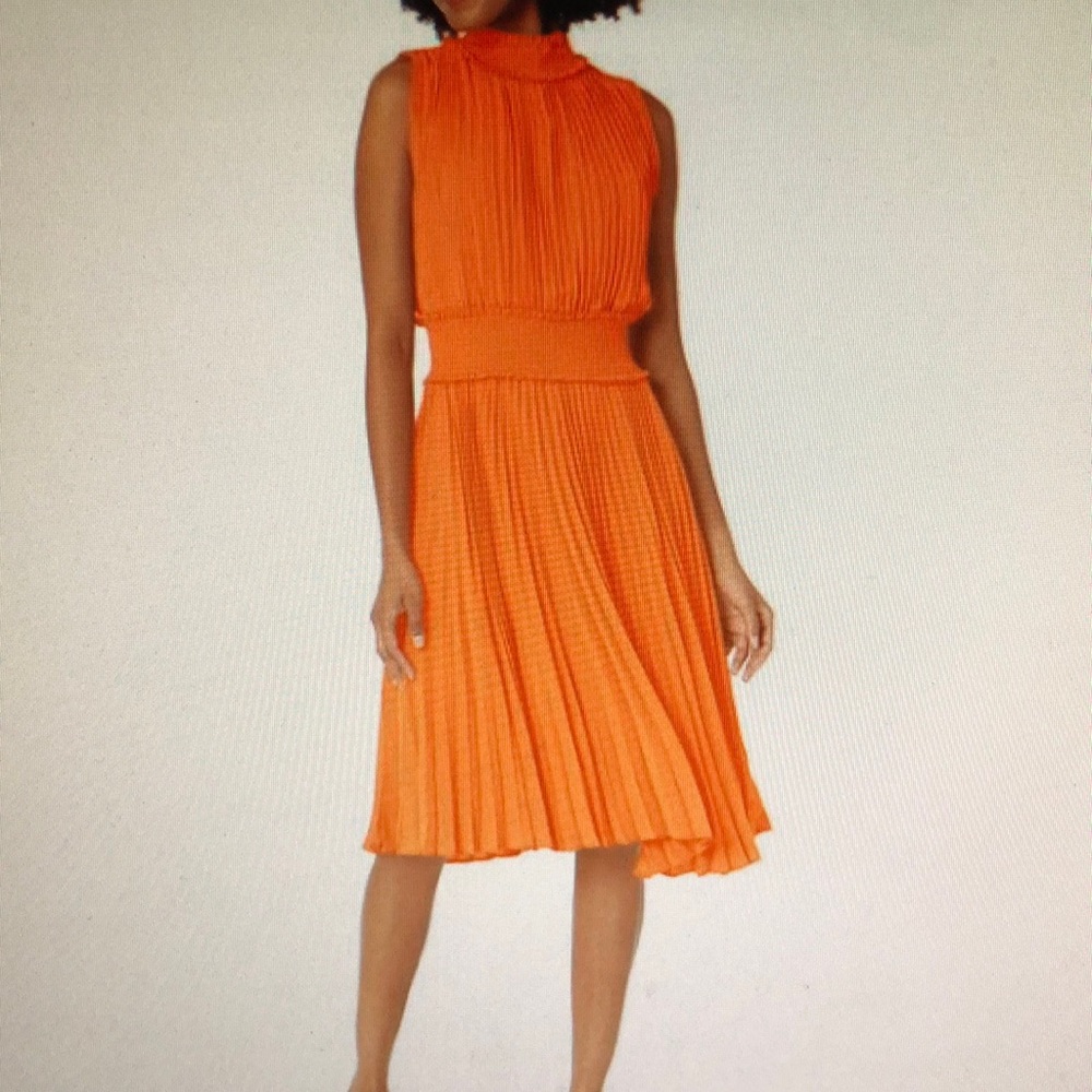 Nanette Lepore Vivid Coral Sleeveless Pleated Dress Sz 12